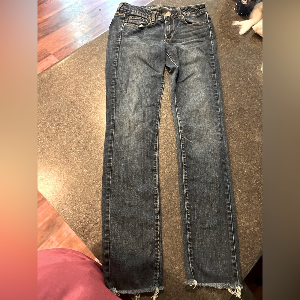 American eagle x-long skinny stretch raw hem jeans